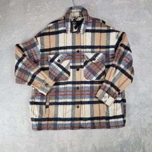 Zara Plaid Overshirt Shacket Wool Blend Multicolor Size Large